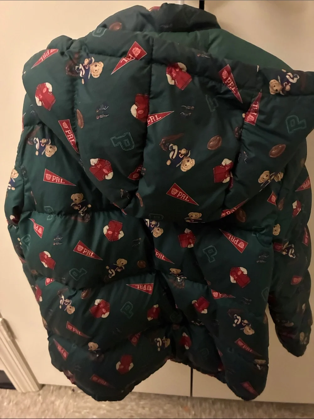 Polo by Ralph Lauren Dark Green Teddy Bear Print Puffer Jacket